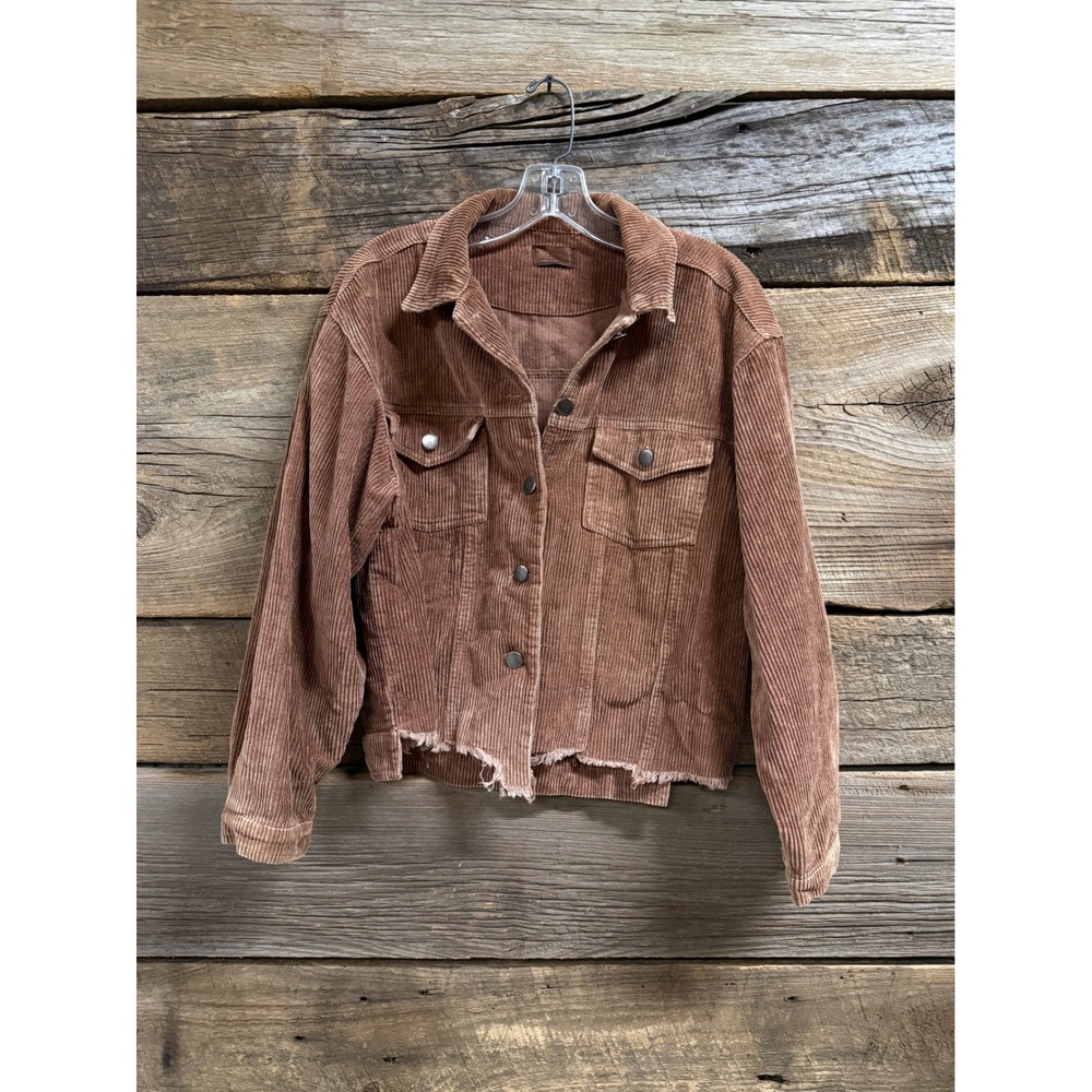 POL Brown Corduroy Raw Hem Trucker Jacket Small